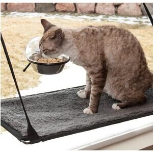 EZ Mount Up & Away Kitty Diner Cat Bowl Mounts to Window Stainless/Black 12oz